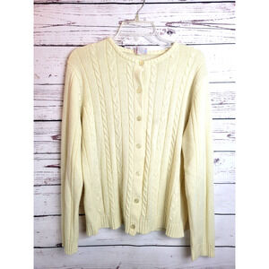 Vtg American Sweetheart Cardigan Sweater Yellow Cable Knit Preppy Womens Size XL